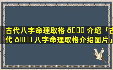 古代八字命理取格 🐒 介绍「古代 🕊 八字命理取格介绍图片」